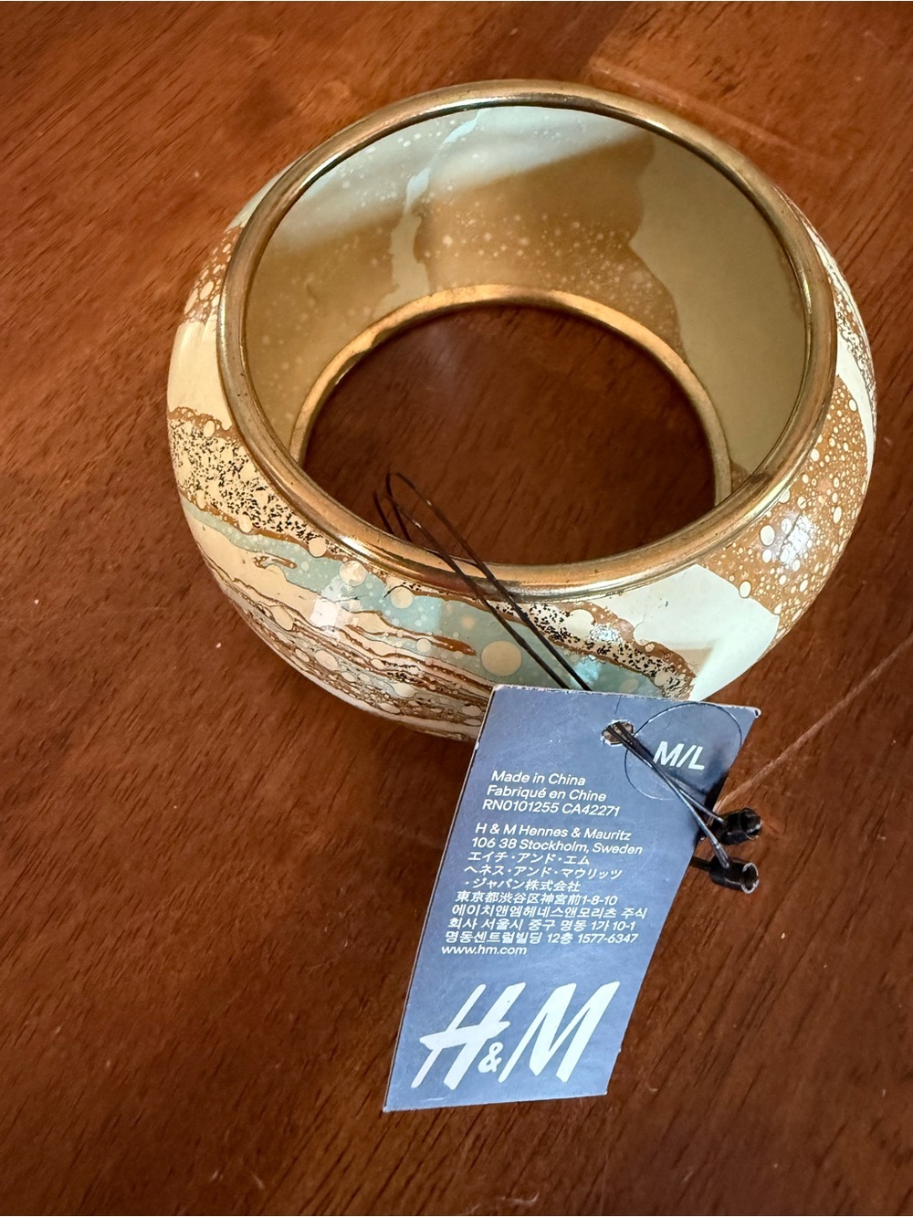 H&M Gold and Cream Marbled Bangle Vase